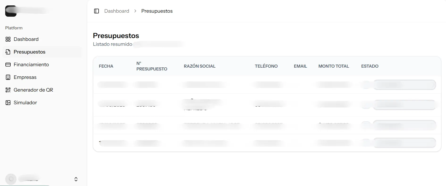 Aplicación interna para gestión de presupuestos